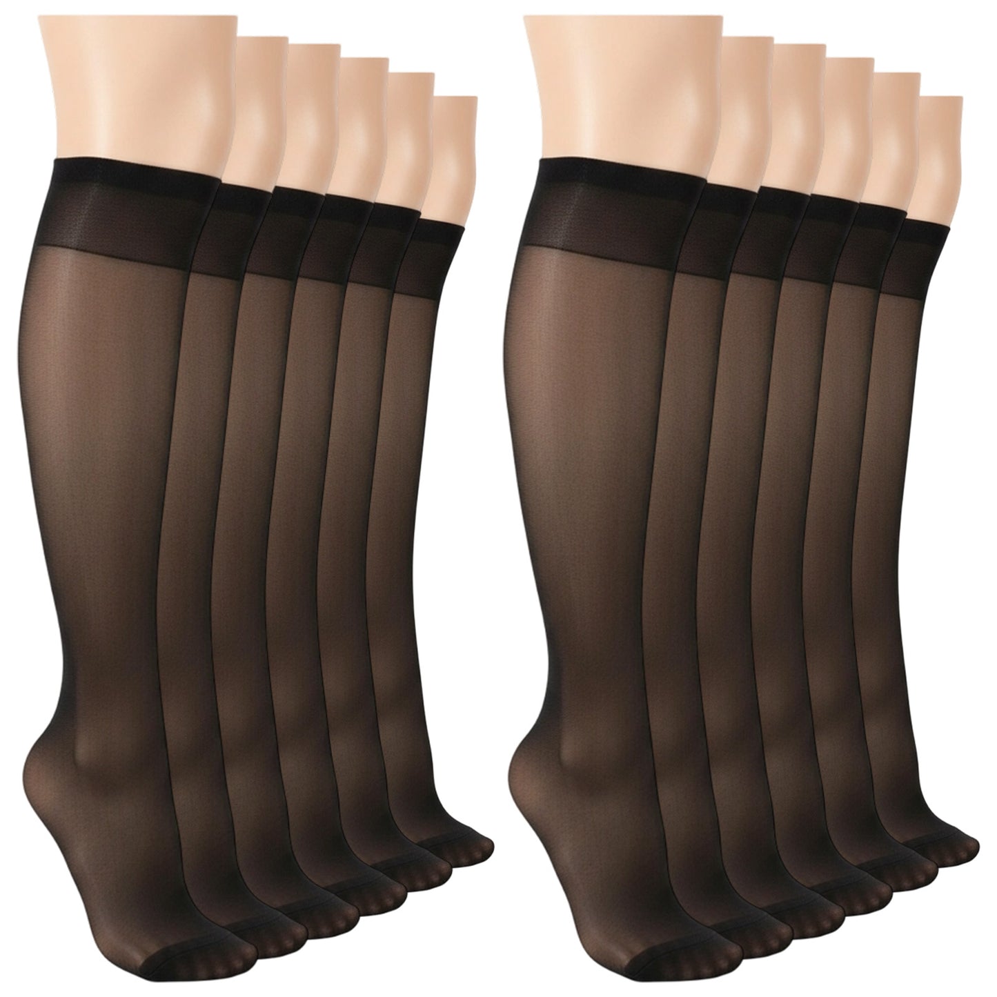 Gsbnjuy 12 Pairs Women's Sheer Knee High - 15D Nylon Stockings with Reinforced Toe with Comfort Top Stretchy Breathable Knee High Socks Black One Size
