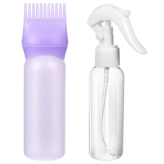 Continuous Spray Bottle and Root Comb Applicator Bottle Set, Hair Oil Applicator for Hair Dye Bottle Applicator Brush with Graduated Scale, Applicator Comb Hairdressing Coloring Styling Tool(Purple)