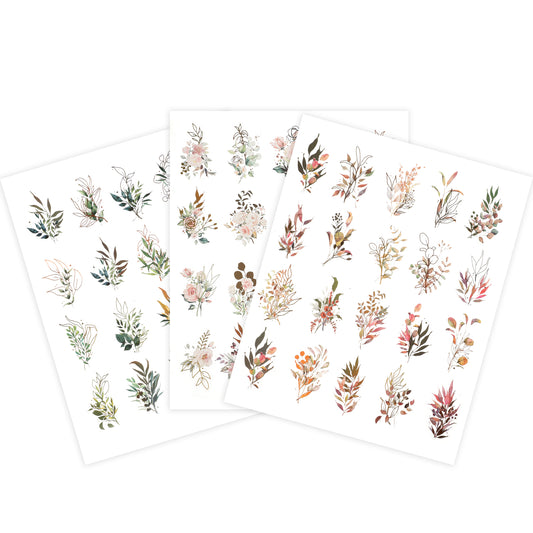Dimeho 120 Pieces Gold Foil Botanical Stickers, Flower and Leaf Sticker Set Glitter Stickers Scrapbooking Sticker Floral Decals for Journal Planner Card Making DIY Crafts