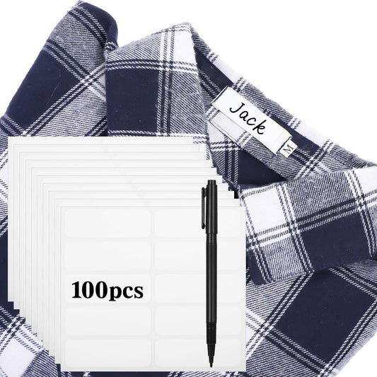Sibba Clothing Labels 100Pcs Self Stick No Iron Fabric Labels Washable Name Labels 0.5 x 1.75 Washer Dryer Safe Handwrite Tags for Nursing Homes Bags Bottles Backpack Lunch Box