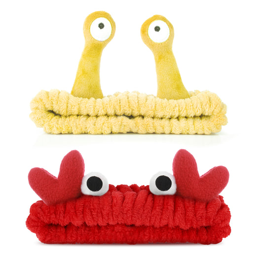2 Pcs Face Wash Headband Facial Makeup Head Band Snail Spa Hair Bands Cartoon Cute Christmas Hair Accessories Elastic Skincare HairBand for Women Girls Washing Face Shower Beauty Skincare(yellow)