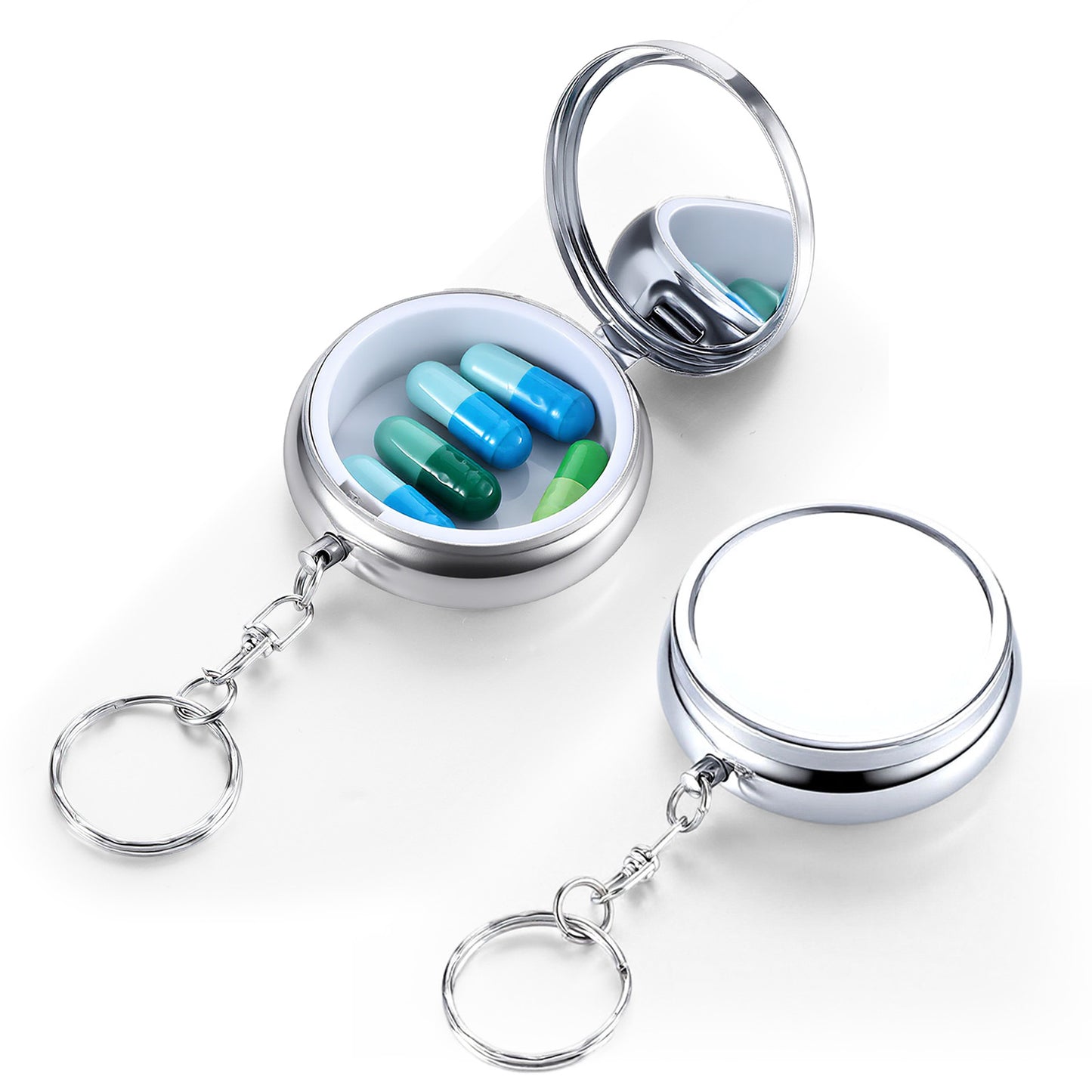 Sibba Small Pill Case, 2Pcs Portable Pill Box for Purse & Pocket, Dose Medicine Organizer Waterproof Metal Med Case for Tablets Vitamins Fish Oil Supplements, Silver