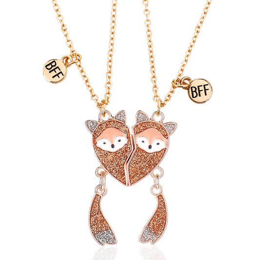 COMNICO Friendship Necklace Best Friend Little Fox Stitch BFF Torque Magnetic Matching Heart Necklace Friendship Gifts for Sister Friends