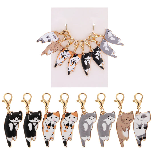 8 Pcs Cat Stitch Marker Charms Crochet Stitch Marker with Lobster Clasp Removable Locking Knitting Markers Alloy Knitting Weaving Accessories for Sewing Quilting DIY Necklace Bracelet Christmas Gifts