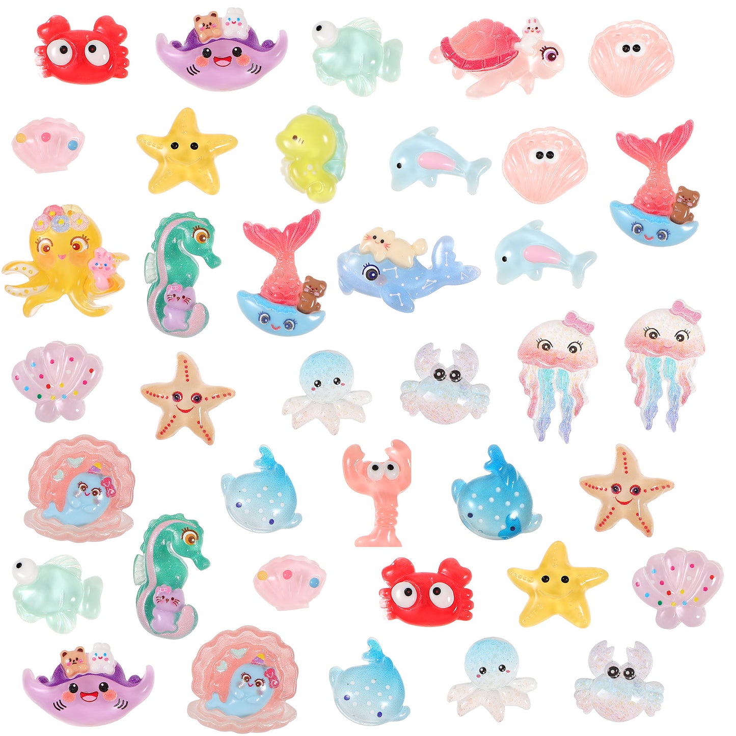 Sibba 38pcs Mini Resin Animals Ocean Tiny Animals Figurines Bulk Glow in The Dark Sea Small Animal Figures Miniature Micro Landscape Aquarium Dollhouse Decor Crafts DIY Ornament (Partial Luminous)