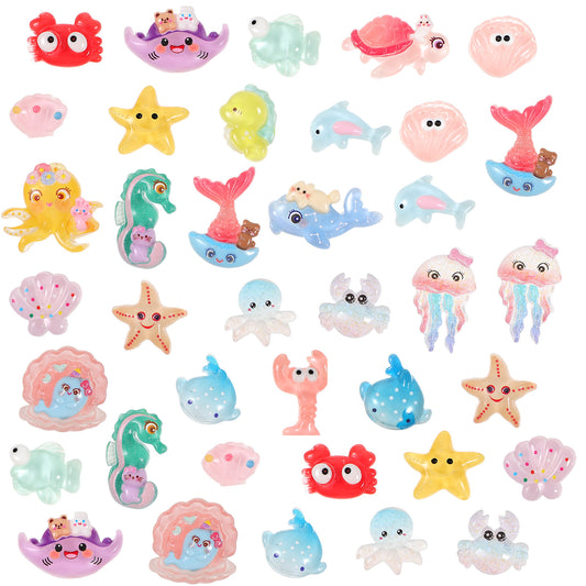 Sibba 38pcs Mini Resin Animals Ocean Tiny Animals Figurines Bulk Glow in The Dark Sea Small Animal Figures Miniature Micro Landscape Aquarium Dollhouse Decor Crafts DIY Ornament (Partial Luminous)