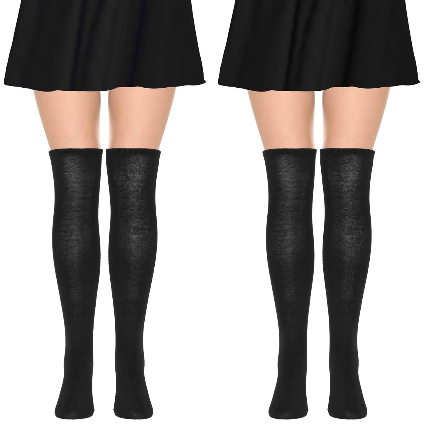 Sibba 2 Pair Black Knee High Socks for Women, Thigh High Socks Long Black Socks for Women Girls Over The Knee Socks Womens Length Socks Ladies Knee High Tights Breathable with Com-Fort Top, One Size
