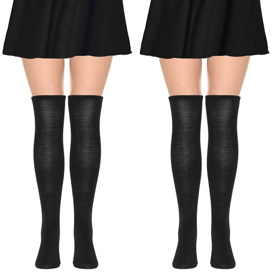 Sibba 2 Pair Black Knee High Socks for Women, Thigh High Socks Long Black Socks for Women Girls Over The Knee Socks Womens Length Socks Ladies Knee High Tights Breathable with Com-Fort Top, One Size