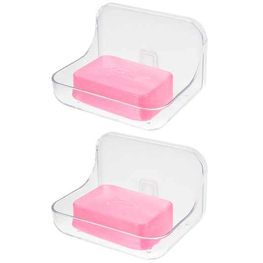 2 Pcs Soap Dish Plastic Adhesive Soap Holder Wall Mounted Soap Holder Self-Draining Sponge Holder Clear Bar Rack Soap Holder No Drilling Bathroom Accessories for Shower Kitchen Sink Tub