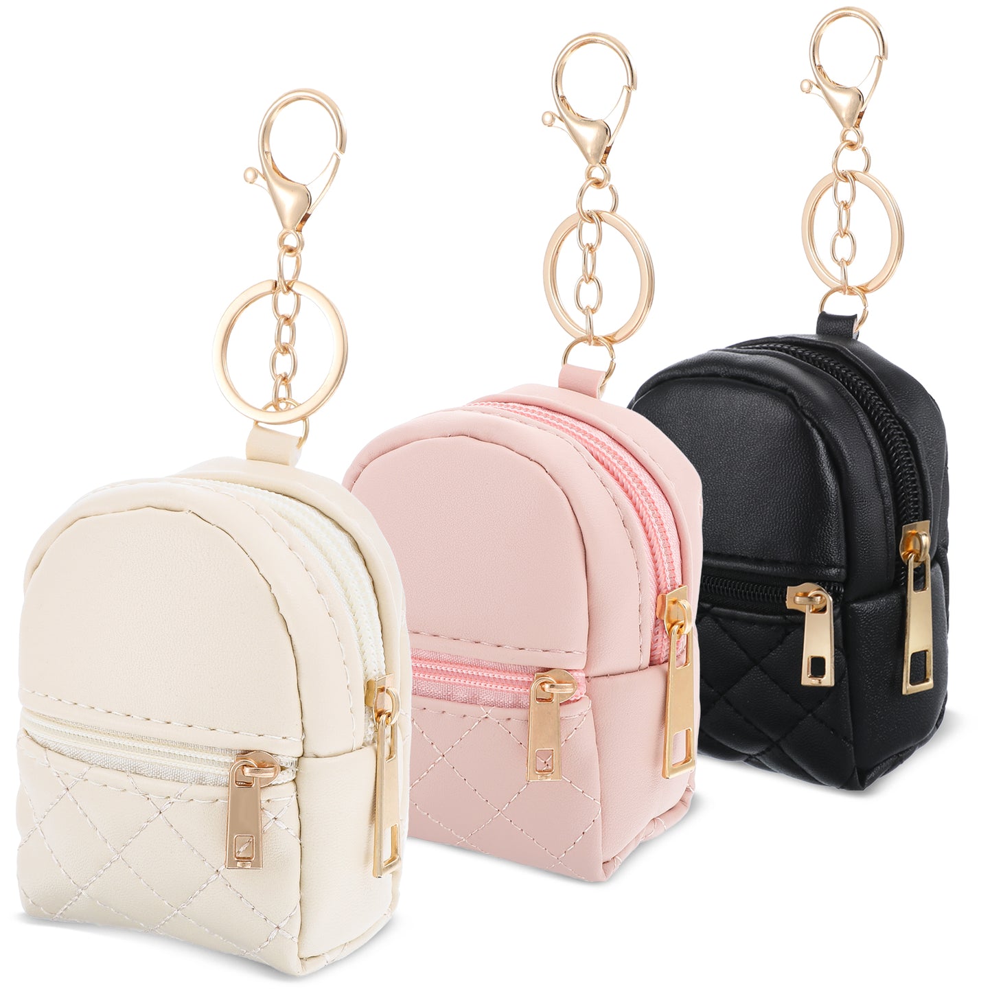 3pcs Mini Backpack Cute Cosmetic Bag for Women PU Leather Makeup Bag Creative Key Pocket Key-Chains Pendant Backpack Keyrings Lipstick Bag Card Holder Data Cable Organizer Zipper Pouch