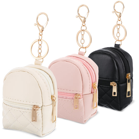 3pcs Mini Backpack Cute Cosmetic Bag for Women PU Leather Makeup Bag Creative Key Pocket Key-Chains Pendant Backpack Keyrings Lipstick Bag Card Holder Data Cable Organizer Zipper Pouch