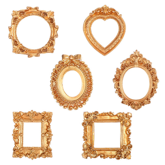 Sibba 6 PCS Miniature Picture Frames Set Antique Gold Resin Mini Frames with 6 Styles Baroque Tiny Frame Small Antique Frame for DIY Crafts Jewelry Display Photo Props Home Wedding Party Decoration