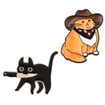 COMNICO Enamel Pins, 2Pcs Cute Enamel Cat Pin Backpack Pins Funny Cat Brooch Pin Cowboy Badge Pin Aesthetic Brooch Anime Lapel Pins for Backpacks Jackets Hats Kids Girls