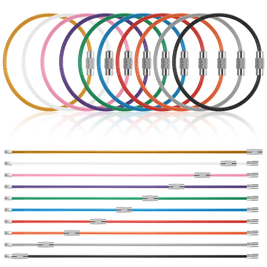 60 Pack Key Ring 6 Inch Wire Keychain Cable Luggage Tag Cable Stainless Steel Wire Rings Luggage Tags Holder Car Keys Chain For Hanging Luggages Tag Keyrings ID Keepers