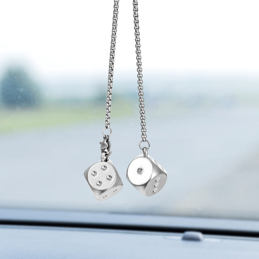 Wanmu Car Dice Decor, Creative Metal rear view mirror Hanging Accessories, Dice Hanging Ornament with Dots, Rearview Mirror Pendants to Enhance Your Charm