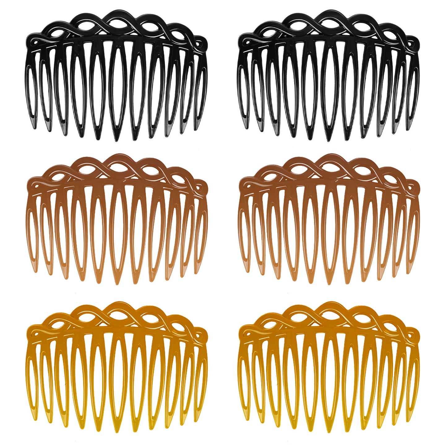 Sibba 6 Pieces Hair Combs for Women Accessories Plastic Hair Side Combs French Twist Comb Hair Clip Teeth Hair Clip Combs (2black, 2light brown, 2dark brown)
