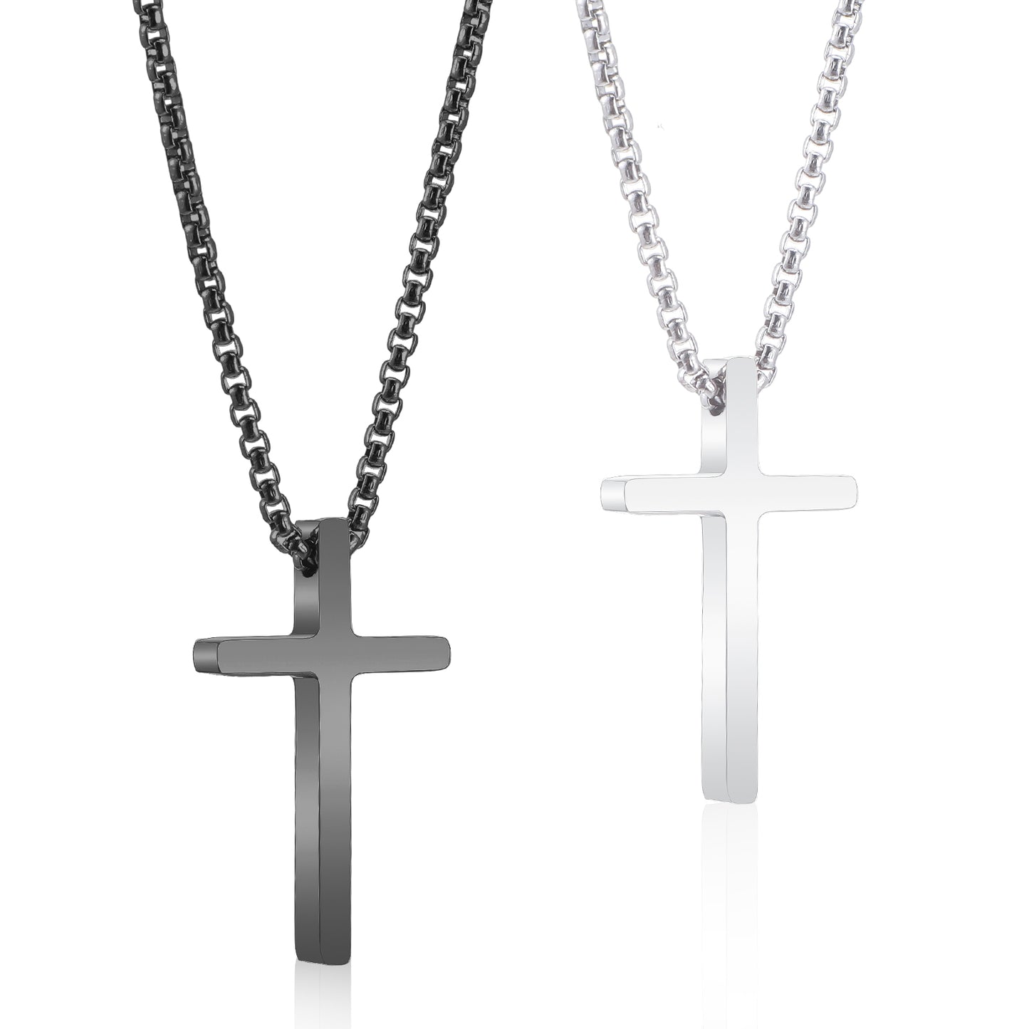 2 Pcs Cross Necklace for Men Stainless Steel Bible Verse Cross Pendant Silver Black Cross Jewelry Gifts 22 Inches for Women Religious Christmas Easter Thanksgiving Day