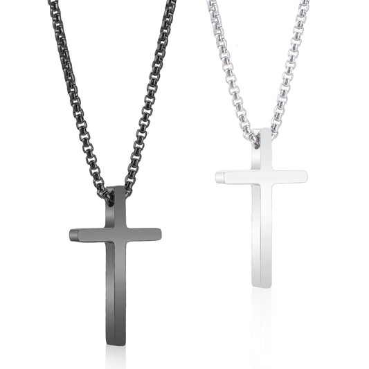2 Pcs Cross Necklace for Men Stainless Steel Bible Verse Cross Pendant Silver Black Cross Jewelry Gifts 22 Inches for Women Religious Christmas Easter Thanksgiving Day
