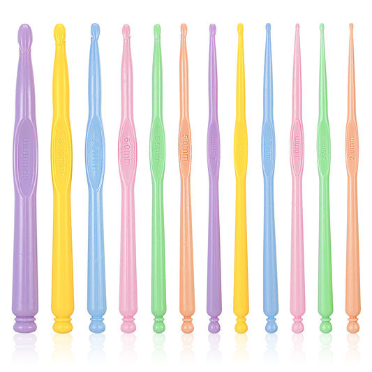 24pcs Plastic Crochet Hooks Set 2.0mm - 10.0mm Ergonomic Crochet Hooks for Arthritic Hands Extra Long Colorful Yarn Crochet Needle DIY Yarn Weaving Tool for Beginner Crocheter Scarf Hat Glove Knitting