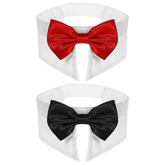 2 Pcs Dog Tuxedo Collar Cat Elegant Bow Tie Black Bowtie with White Collar Handcrafted Adjustable Formal Pet Necktie Collar for Wedding Grooming Birthday Puppy Boy Outfit