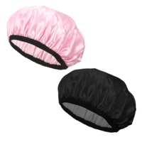Wanmu 2 Pcs Shower Caps for Women, Double-Layer Reusable Bathing Cap, Solid Color Waterproof Bath Bonnet for Protect All Hair Girls Spa, Cooking, Clean & Travel (Black, Pink)
