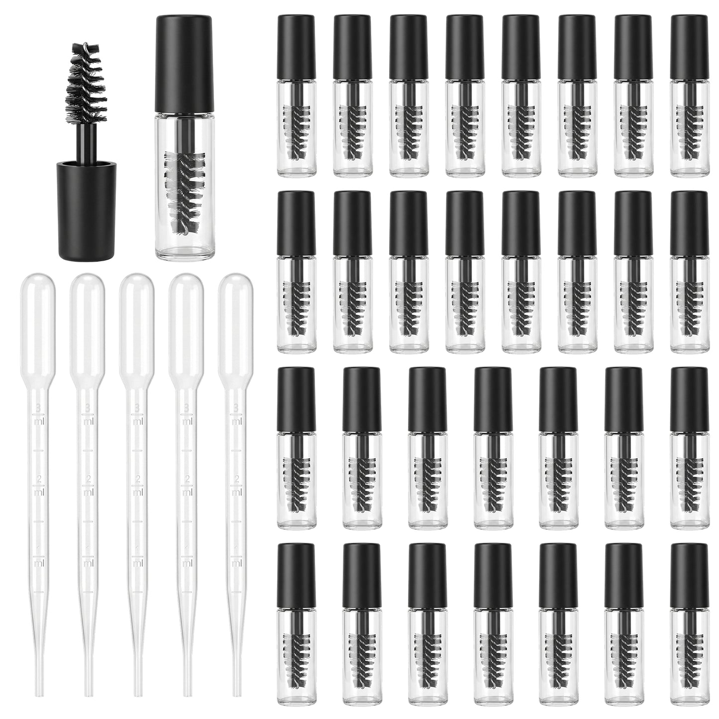 Gsbnjuy 30Pcs Empty Mascara Tube and Wand 2ml Mini Eyelash Cream Bottles
