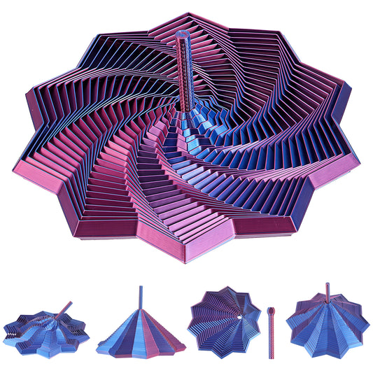 Wanmu 3D Printed Expanded Sensory Fidget Star Transformable Fidget Toys with Handles Color-Changing Spiral Finger Toy for Adults Anxiety Office Desktop Decompression Stress Relief Gift (Red-Blue)