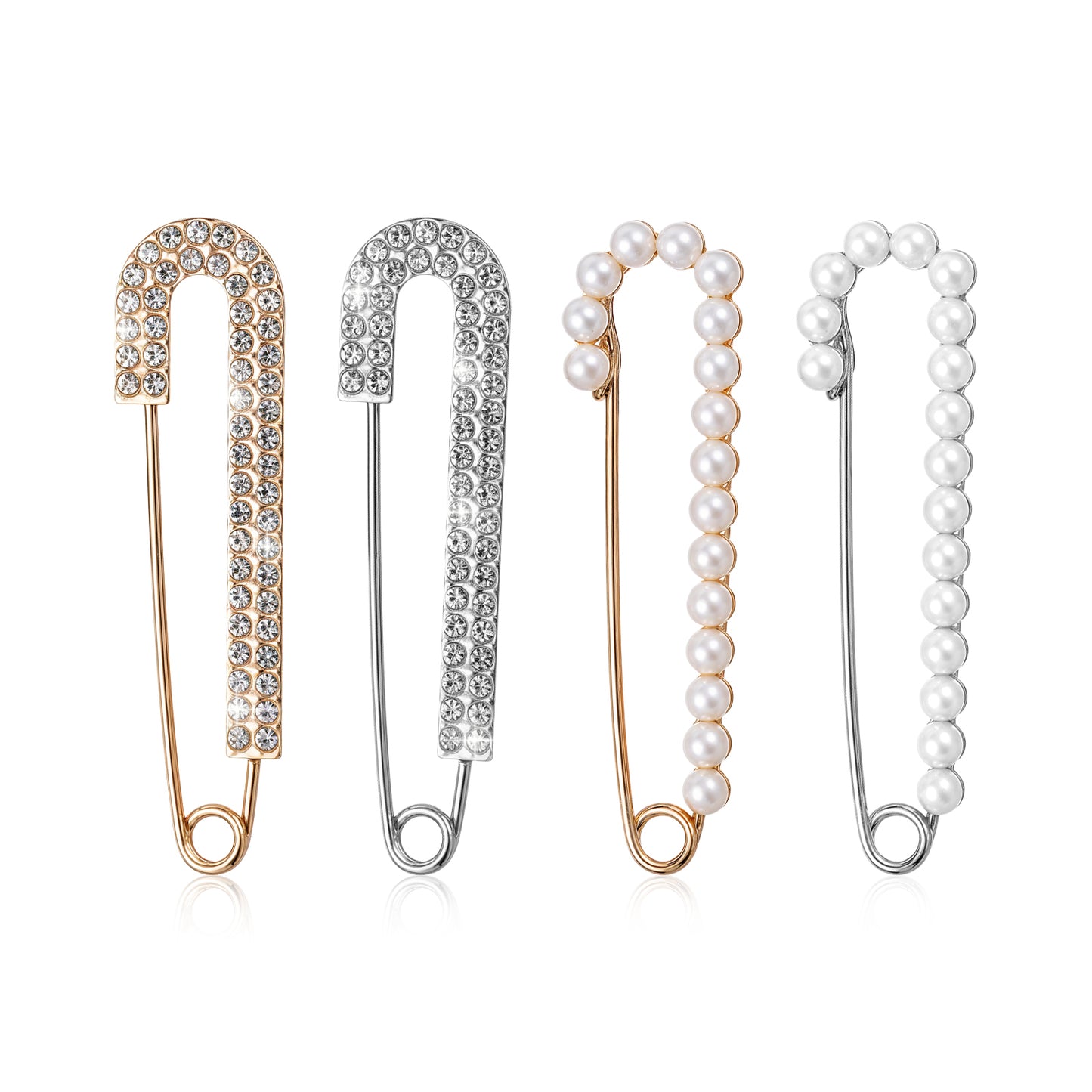 Sibba Women Brooch Pins 4 Pcs Sweater Shawl Clips Decorative Safety Pins Scarf Hijab Clips Artificial Pearls Brooch Elegant Pearl Cardigan Collar Brooch Clips for Dress Shirt
