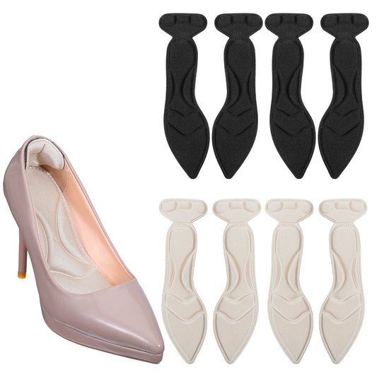 Sibba 4 Pairs High Heel Insoles for Women, Cropable Anti-Slip Cushion Inserts for High Heels Breathable Comfort Shoe Pads with Heel Grip Pads Sponge Cushioning Insoles for Loose Shoes Flats Boots