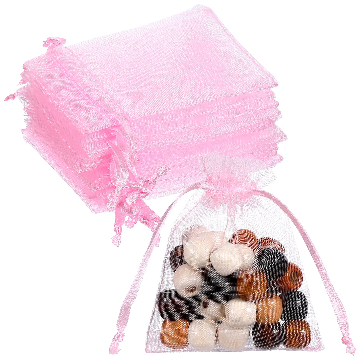 Wanmu 60 Pcs Pink Organza Bags, 3x4 Inch Favor Mesh Jewelry Gift Bags, Small Party Drawstring Pouch for Wedding, Christmas, Festival, Bathroom Soaps, Makeup, Wrapping Supplie