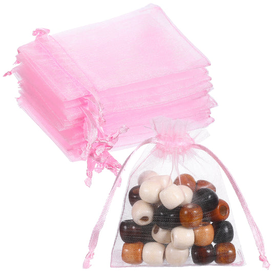 Wanmu 60 Pcs Pink Organza Bags, 3x4 Inch Favor Mesh Jewelry Gift Bags, Small Party Drawstring Pouch for Wedding, Christmas, Festival, Bathroom Soaps, Makeup, Wrapping Supplie