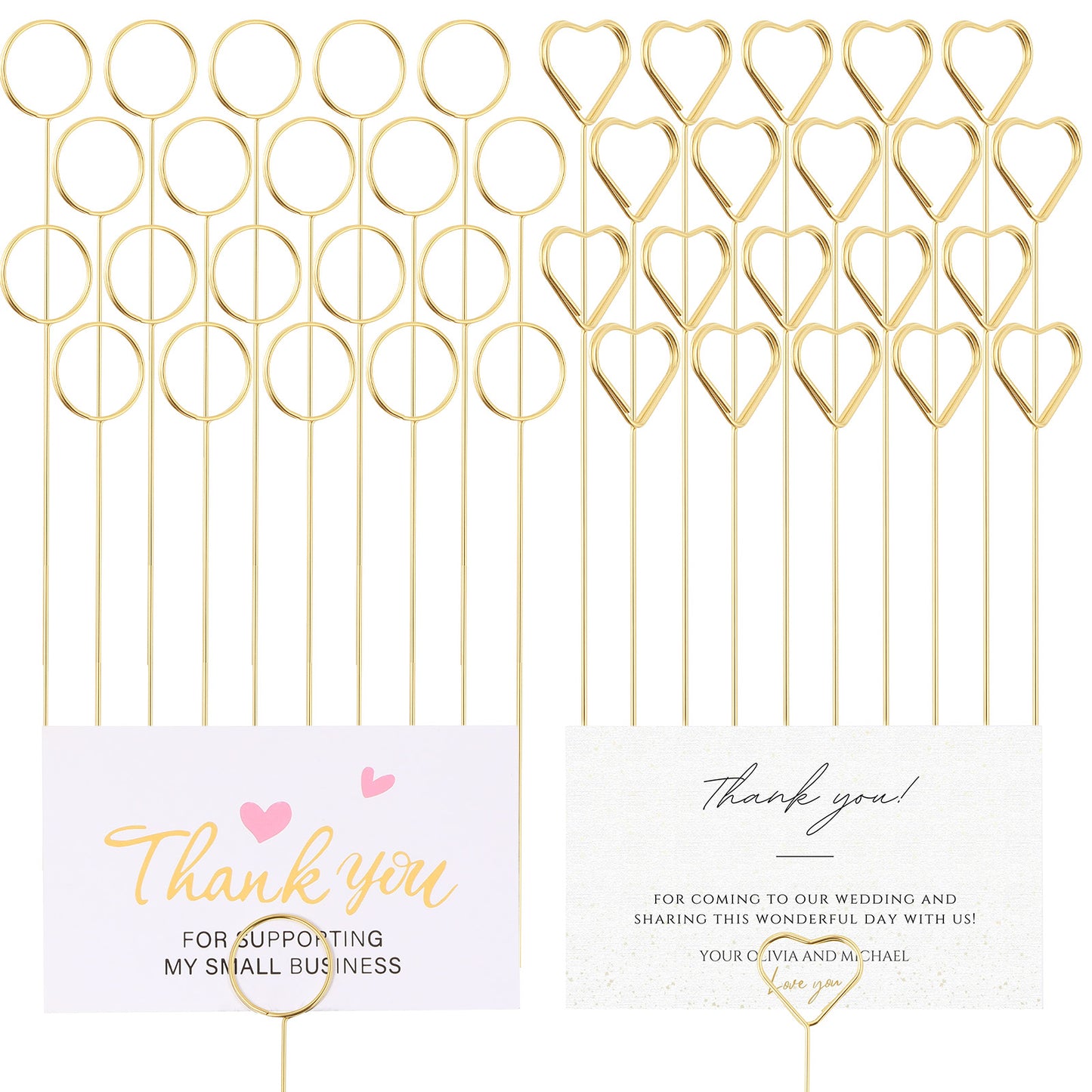 Hadnves 40 PCS Floral Card Holder Picks Metal Gift Card Holder Sticks Gold Place Card-Holder Photo Picture Clip Holders for Flower Arrangement Wedding Birthday Party Bouquet Decorations (Heart Round)