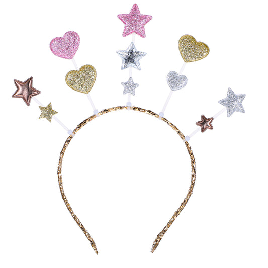 COMNICO Glitter Star Headband, Love Star Headpiece Five-pointed Star Hair Band Funny Headwear Bridal Hair Hoop Hair Accessories for Princess Christmas Holiday Festival Birthday Party(Pink)