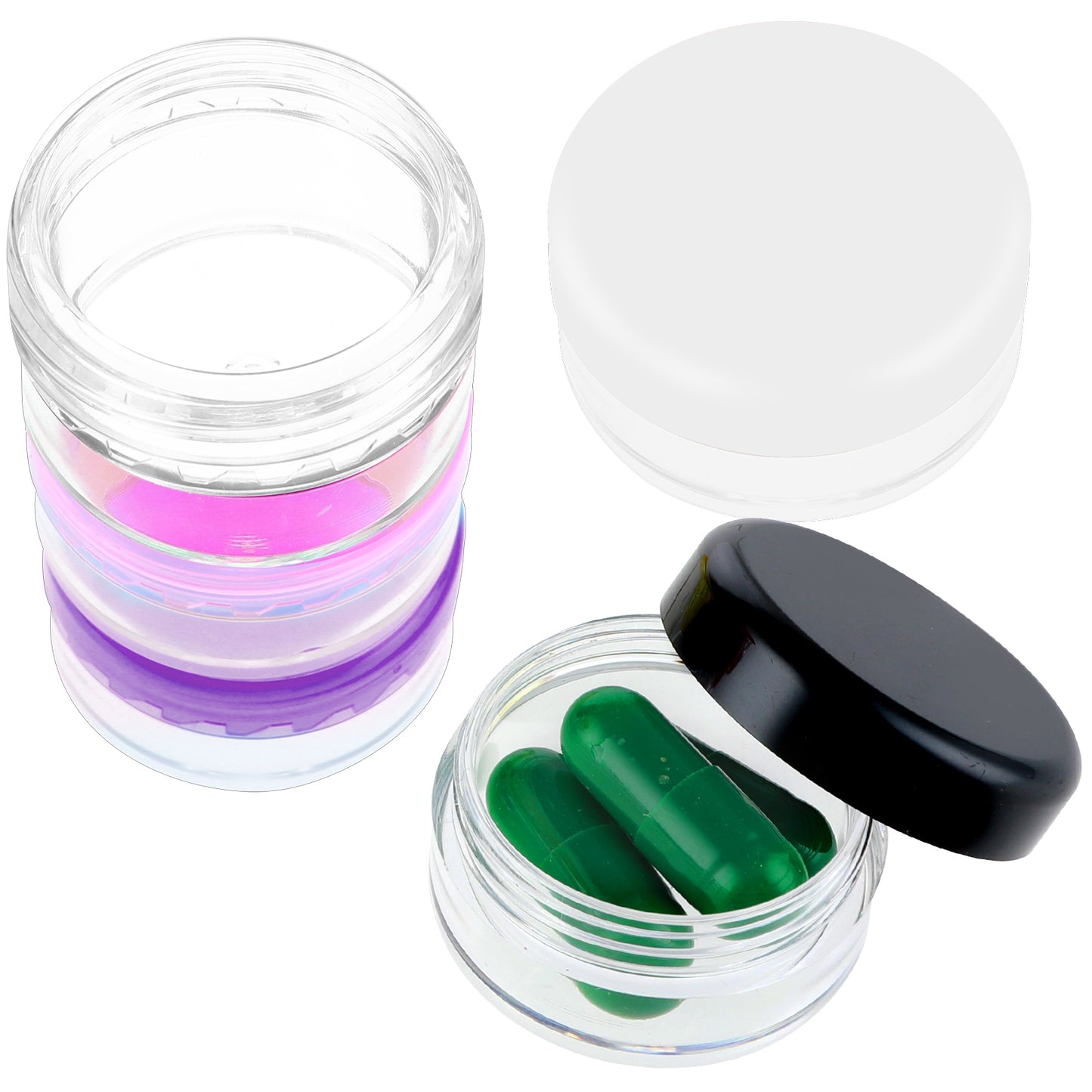 Dimeho 5 Pcs Small Pill Organizer Box, Travel Pill Cases Holder Portable Daily Pill Container No BPA Mini Medicines Storage Container for Purse Pocket Briefcase (Purple/Rose Red/White/Black/Transpare