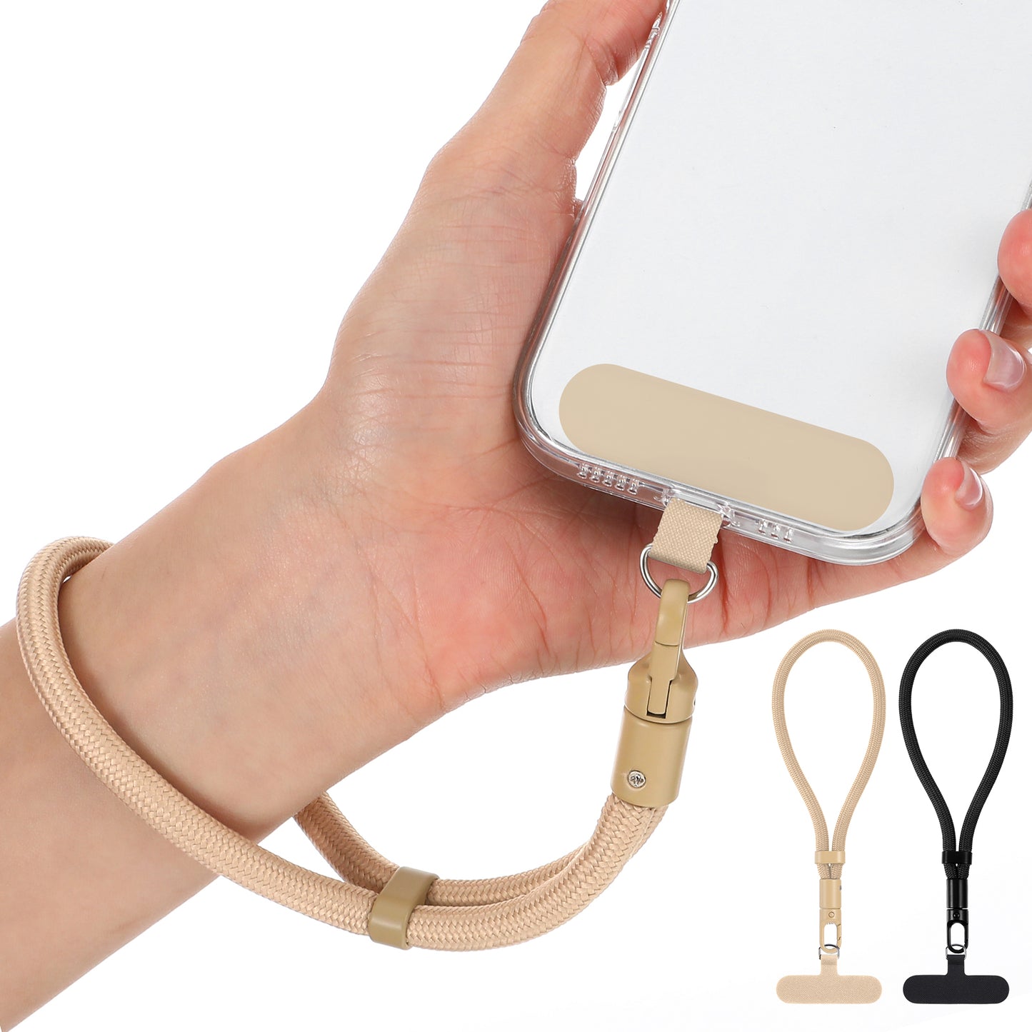 2Pcs Phone Wrist Strap, Hand Wrist Strap Lanyard Adjustable Drop-Proof Design Universal Cell Phone Multifuctional Patch Lanyards, Multifunctional Patch Lanyard with Tether Tab (Khaki & Black)