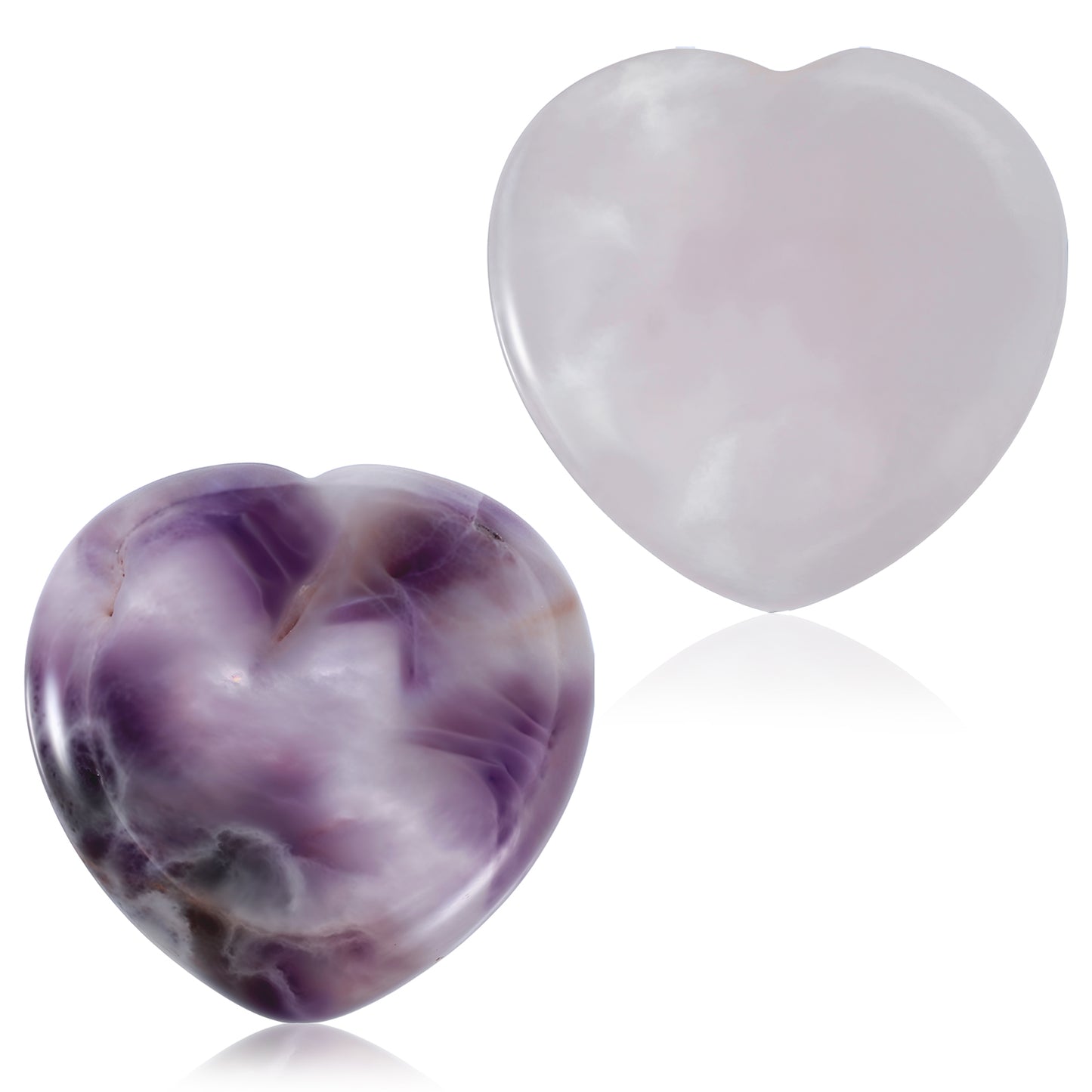 COMNICO Thumb Worry Stone for Anxiety, 2 Pcs Natural Heart Gemstone Healing Crystals Sets Hand Carved Amethyst Gemstones Relax Palm Stone for Anxiety Relief Home Decor