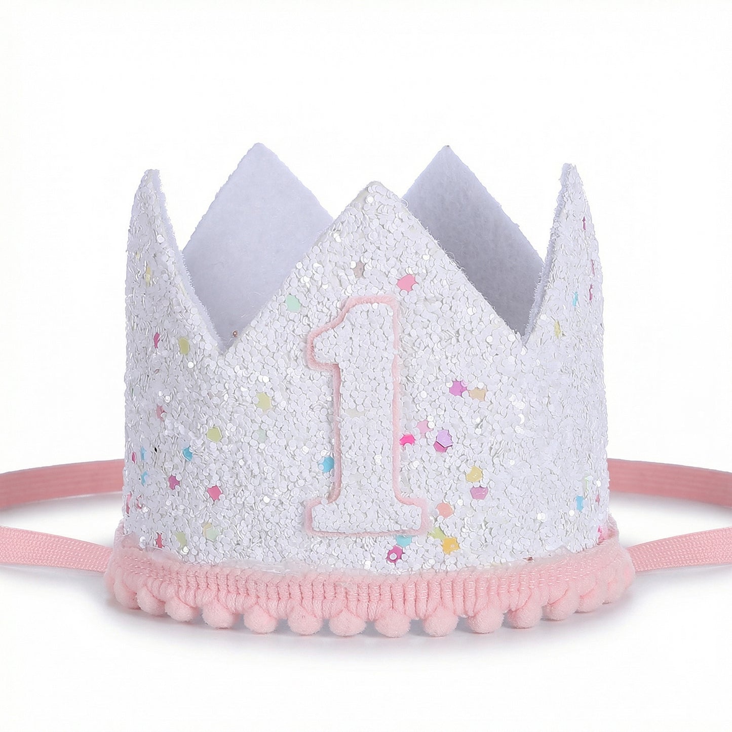 Wanmu Pink Sprinkle 1st Birthday Crown for Girls, Felt Glitter First Birthday Hat Costume Headwear, Unisex Baby One Birthday Decorations for Princess Themed Photo Props