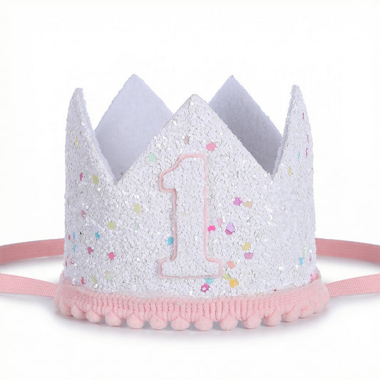 Wanmu Pink Sprinkle 1st Birthday Crown for Girls, Felt Glitter First Birthday Hat Costume Headwear, Unisex Baby One Birthday Decorations for Princess Themed Photo Props