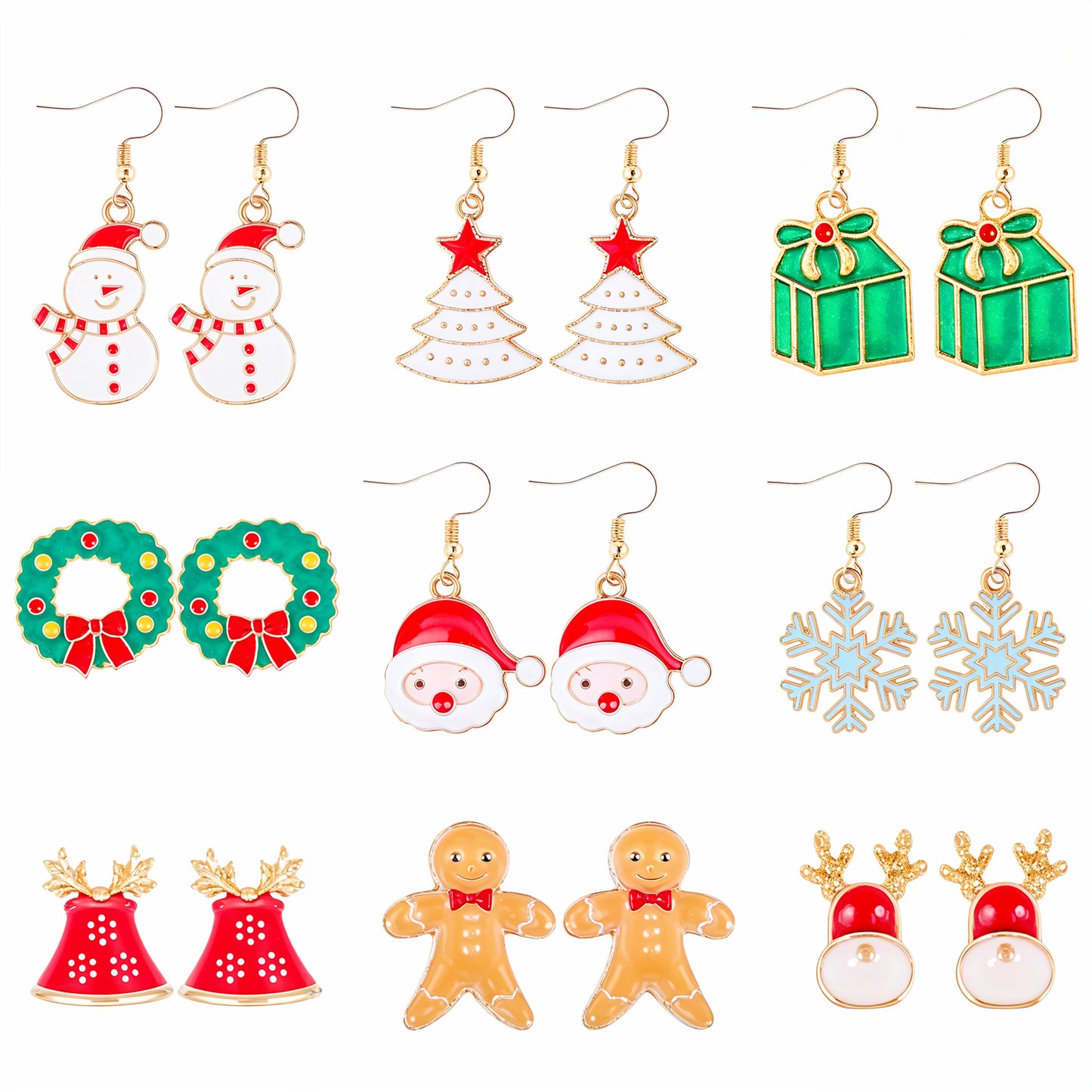 Sibba 9 Pairs Christmas Earrings Holiday Earrings, Christmas Santa Claus Tree Wreath Elk Socks Deer Snowman Hat Stud Dangle Earrings, Festival Thanksgiving Gifts for Women Girls(Style 2)