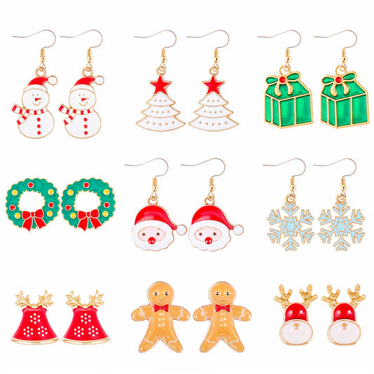 Sibba 9 Pairs Christmas Earrings Holiday Earrings, Christmas Santa Claus Tree Wreath Elk Socks Deer Snowman Hat Stud Dangle Earrings, Festival Thanksgiving Gifts for Women Girls(Style 2)