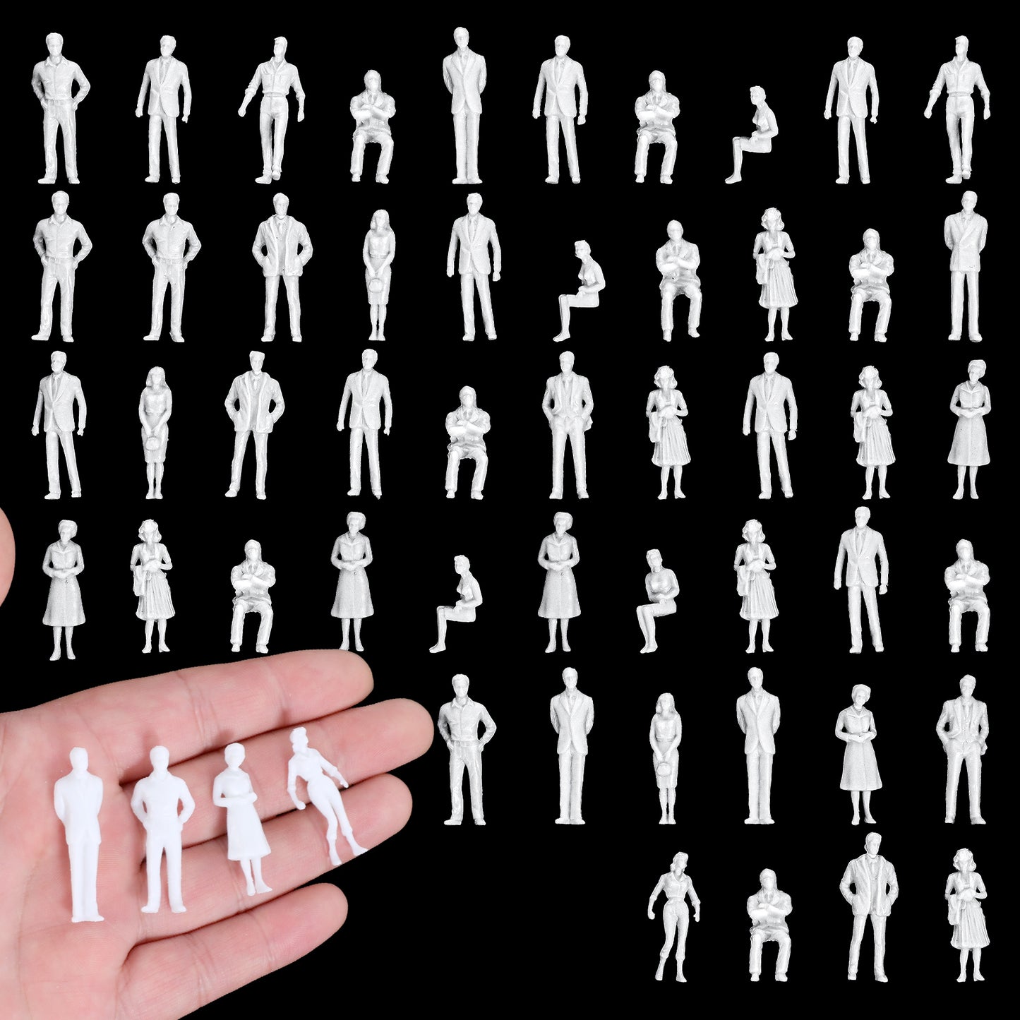 Gjinxi 50 Pcs Unpainted Mini People Figurines 1: 50 Scale Little People Toys Architectural Painted Tiny Model Sitting Standing Miniature Figurines Model for Miniature Scenes