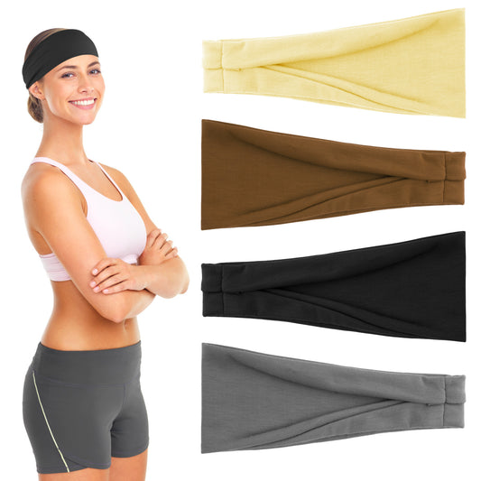 Sibba 4 Pieces Women's Headbands Elastic Non Slip Headband Yoga Exercise Sweat Wicking Bands Running Workout Hair Band Hair Accessories(Dark grey)