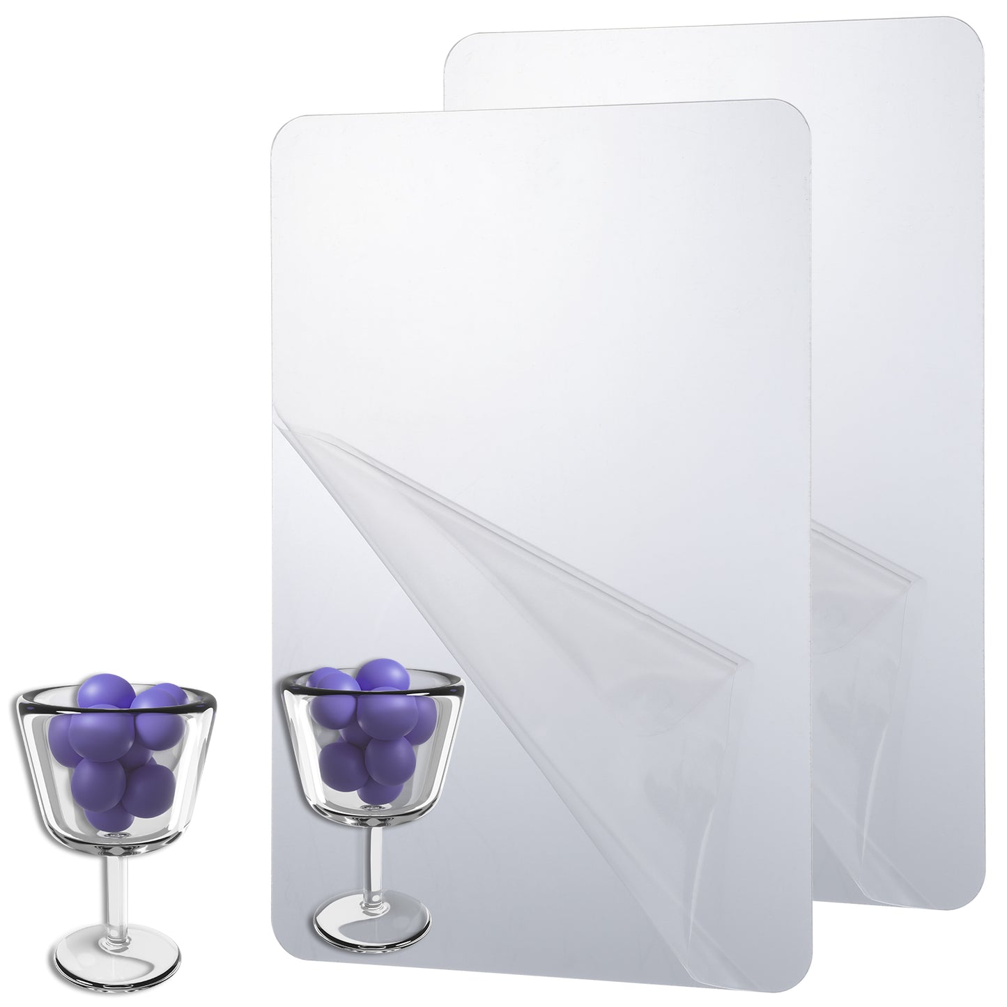 FNANJWQ 2 Pcs Acrylic Self Adhesive Mirror Sheet for Wall, Plastic Non Glass Sticky Kid Shatterproof Safety Mirror Tiles for Classroom Playroom Wall Hang Mirro Bedroom Door, Rectangle 8x12 inch