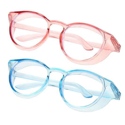 COMNICO 2pcs Safety Glasses Anti-Fog Anti-Scratch Goggles Nurses Protective Eyewear with Side Shields Square Frame Stylish Clear Glasses for Men Women (Blue + Pink)