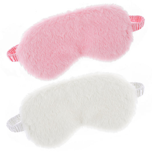 Sibba Plush Eye Mask Furry Sleep Masks Silk Blindfold Antifaz para Dormir Comfortable Fluffy Sleeping Eye Cover for Women Men Sleepover Nap Travel Party Supply, Pink White