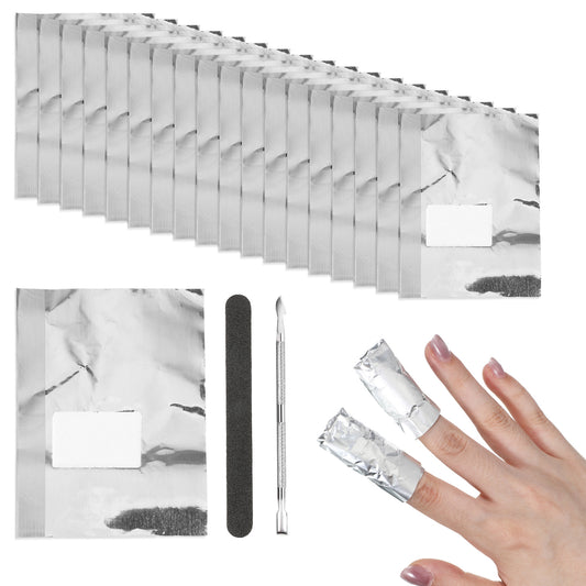 202Pcs Gel Nail Foil Wraps Nail Polish Remover Foil Cotton Pads Portable Finger Polish Soak Off Foils Professional nail Tech Supplies with nail File and Pusher Tool for Women at Home