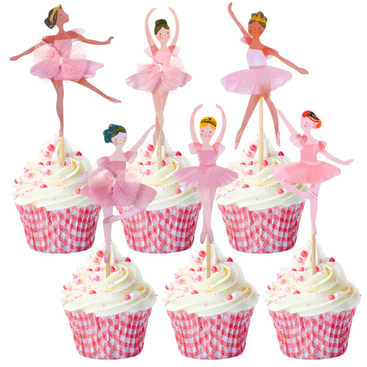 COMNICO 36Pcs Ballerina Cake Topper, Pink Ballerina Cupcake Toppers Ballet Slipper Cupcake Picks Dancing Cake Decorations Dessert Muffin Toppers for Wedding Bridal Shower Birthday Party Supplies