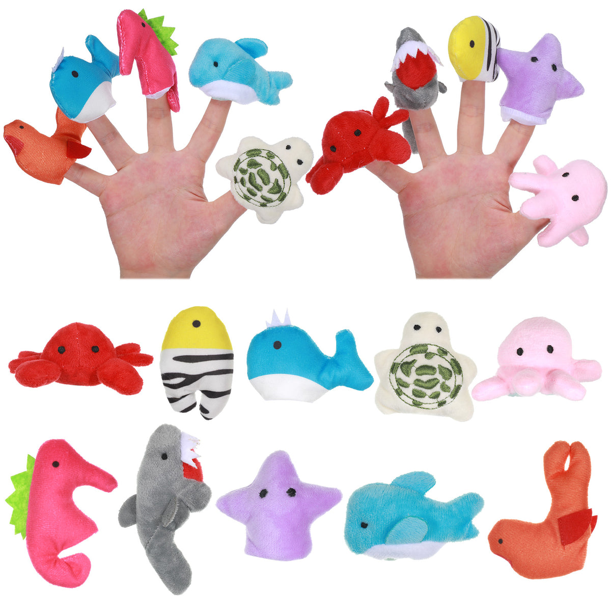 KFHENSOMR 10 Pcs Finger Puppets Hand Puppets Soft Plush Animal Hand Puppets