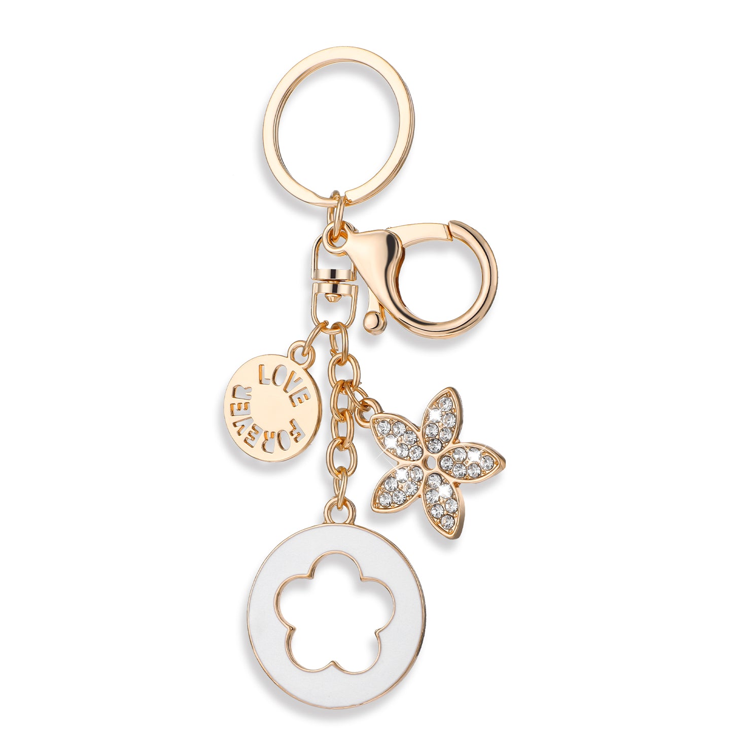 Wanmu Cute Bling Keychain, Initial Flower Charms Letter Keyring for Women and Girls, Backpack Car Handbag Key Purse Lanyard Accessories (White)