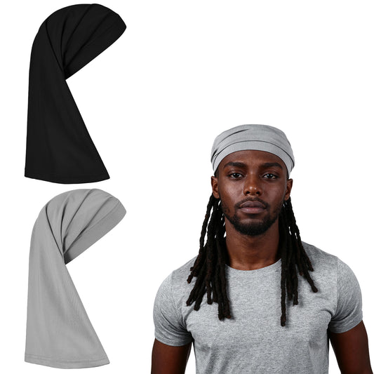 Sibba 2 Pcs Elastic Dreadlock Cap, Extra Wide Hair Dreads Wrap Loc Weave Sleeve, Stretchable Lightweight Sport Sleep Cap for Men Women Hair Protection, Black Grey